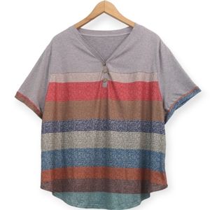 Shein Striped Knit Button V Neck Short Sleeve Top